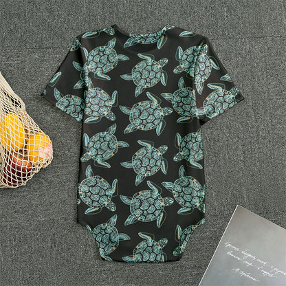 Blue And Black Sea Turtle Pattern Print Men's Bodysuit