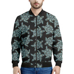 Blue And Black Sea Turtle Pattern Print Men's Bomber Jacket