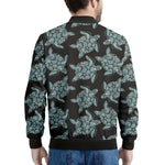 Blue And Black Sea Turtle Pattern Print Men's Bomber Jacket