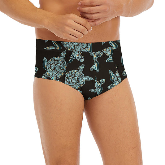 Blue And Black Sea Turtle Pattern Print Men's Briefs