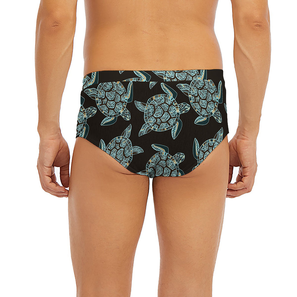 Blue And Black Sea Turtle Pattern Print Men's Briefs