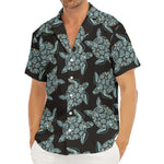 Blue And Black Sea Turtle Pattern Print Men's Deep V-Neck Shirt