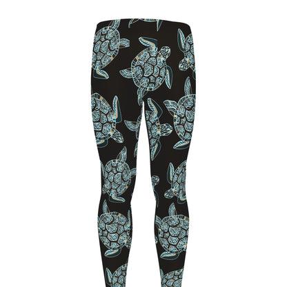 Blue And Black Sea Turtle Pattern Print Men's leggings