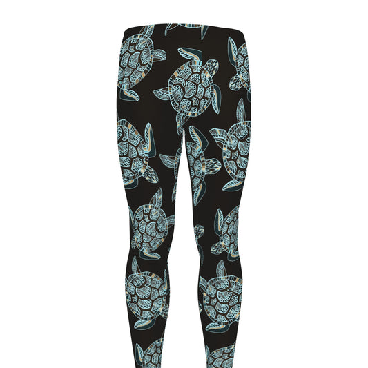 Blue And Black Sea Turtle Pattern Print Men's leggings