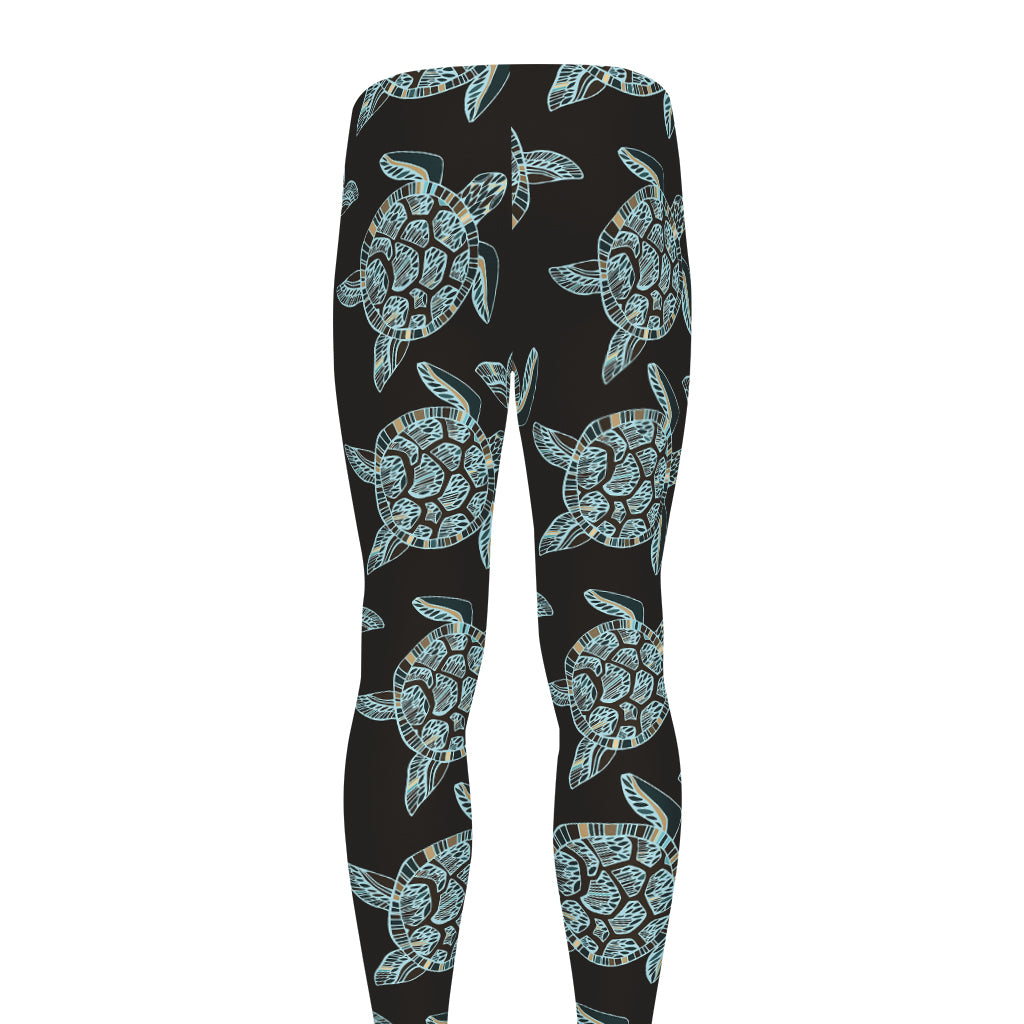 Blue And Black Sea Turtle Pattern Print Men's leggings