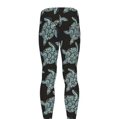 Blue And Black Sea Turtle Pattern Print Men's leggings