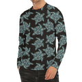 Blue And Black Sea Turtle Pattern Print Men's Long Sleeve Rash Guard