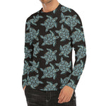 Blue And Black Sea Turtle Pattern Print Men's Long Sleeve Rash Guard