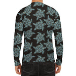 Blue And Black Sea Turtle Pattern Print Men's Long Sleeve Rash Guard