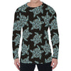 Blue And Black Sea Turtle Pattern Print Men's Long Sleeve T-Shirt