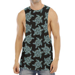 Blue And Black Sea Turtle Pattern Print Men's Muscle Tank Top