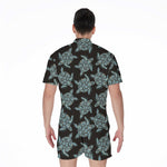 Blue And Black Sea Turtle Pattern Print Men's Rompers