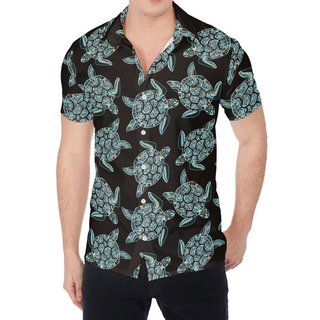 Blue And Black Sea Turtle Pattern Print Men's Shirt