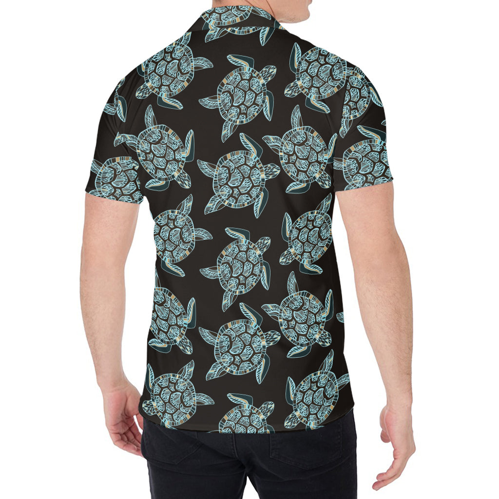 Blue And Black Sea Turtle Pattern Print Men's Shirt