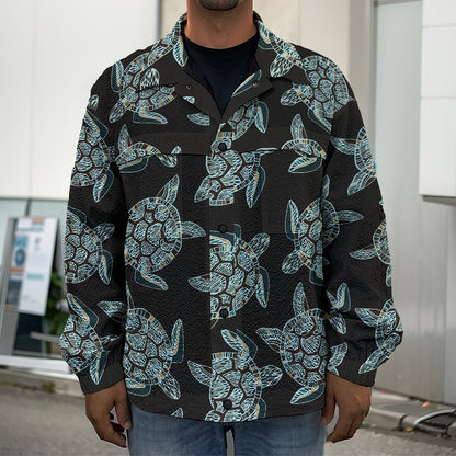 Blue And Black Sea Turtle Pattern Print Men's Shirt Jacket
