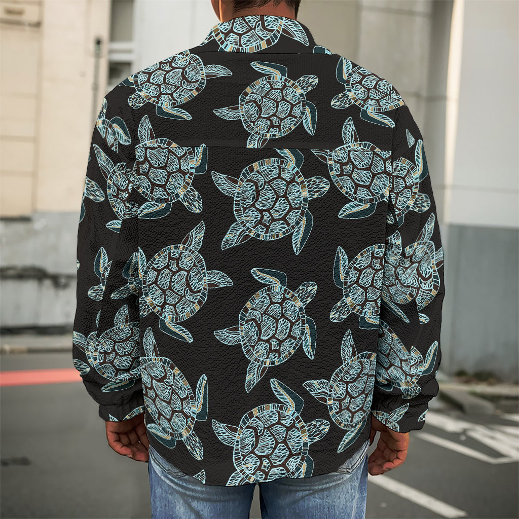 Blue And Black Sea Turtle Pattern Print Men's Shirt Jacket