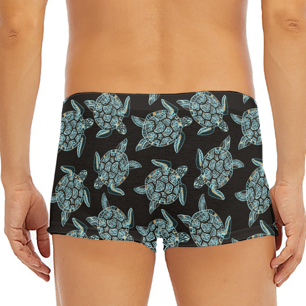 Blue And Black Sea Turtle Pattern Print Men's Short Boxer Briefs