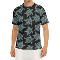 Blue And Black Sea Turtle Pattern Print Men's Short Sleeve Rash Guard