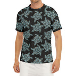 Blue And Black Sea Turtle Pattern Print Men's Short Sleeve Rash Guard