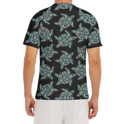 Blue And Black Sea Turtle Pattern Print Men's Short Sleeve Rash Guard