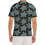 Blue And Black Sea Turtle Pattern Print Men's Short Sleeve Rash Guard