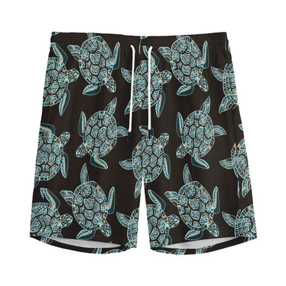 Blue And Black Sea Turtle Pattern Print Men's Sports Shorts