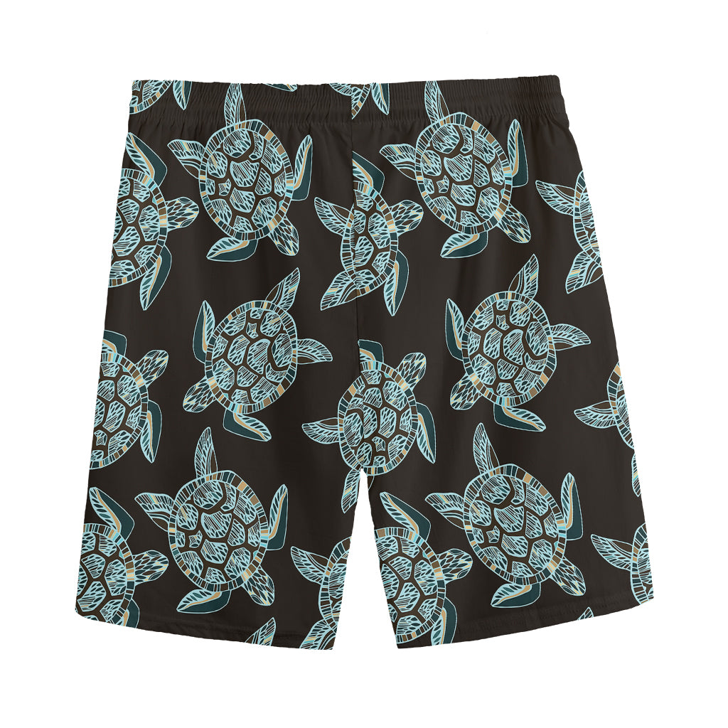 Blue And Black Sea Turtle Pattern Print Men's Sports Shorts