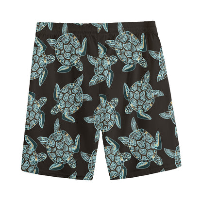 Blue And Black Sea Turtle Pattern Print Men's Sports Shorts