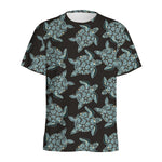 Blue And Black Sea Turtle Pattern Print Men's Sports T-Shirt