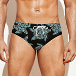 Blue And Black Sea Turtle Pattern Print Men's Swim Briefs