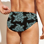 Blue And Black Sea Turtle Pattern Print Men's Swim Briefs