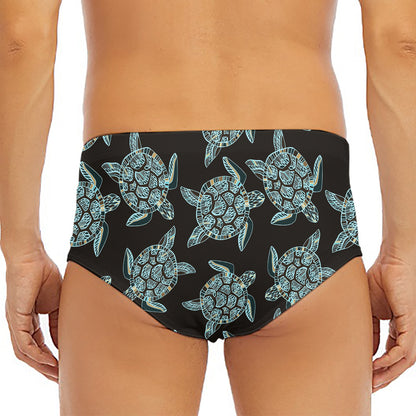 Blue And Black Sea Turtle Pattern Print Men's Triangle Swim Briefs