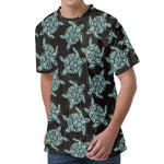 Blue And Black Sea Turtle Pattern Print Men's Velvet T-Shirt