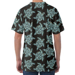 Blue And Black Sea Turtle Pattern Print Men's Velvet T-Shirt