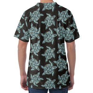 Blue And Black Sea Turtle Pattern Print Men's Velvet T-Shirt