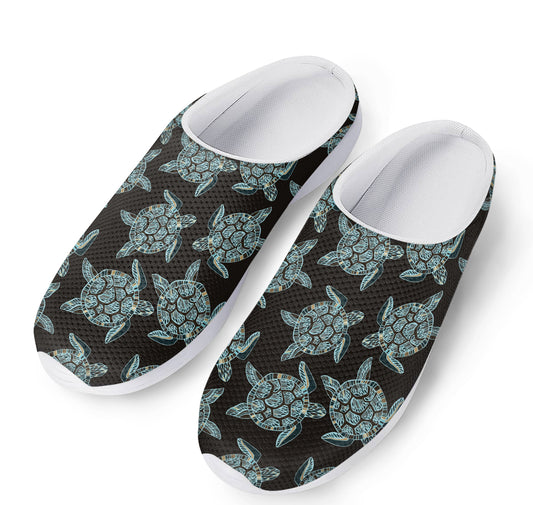 Blue And Black Sea Turtle Pattern Print Mesh Casual Shoes