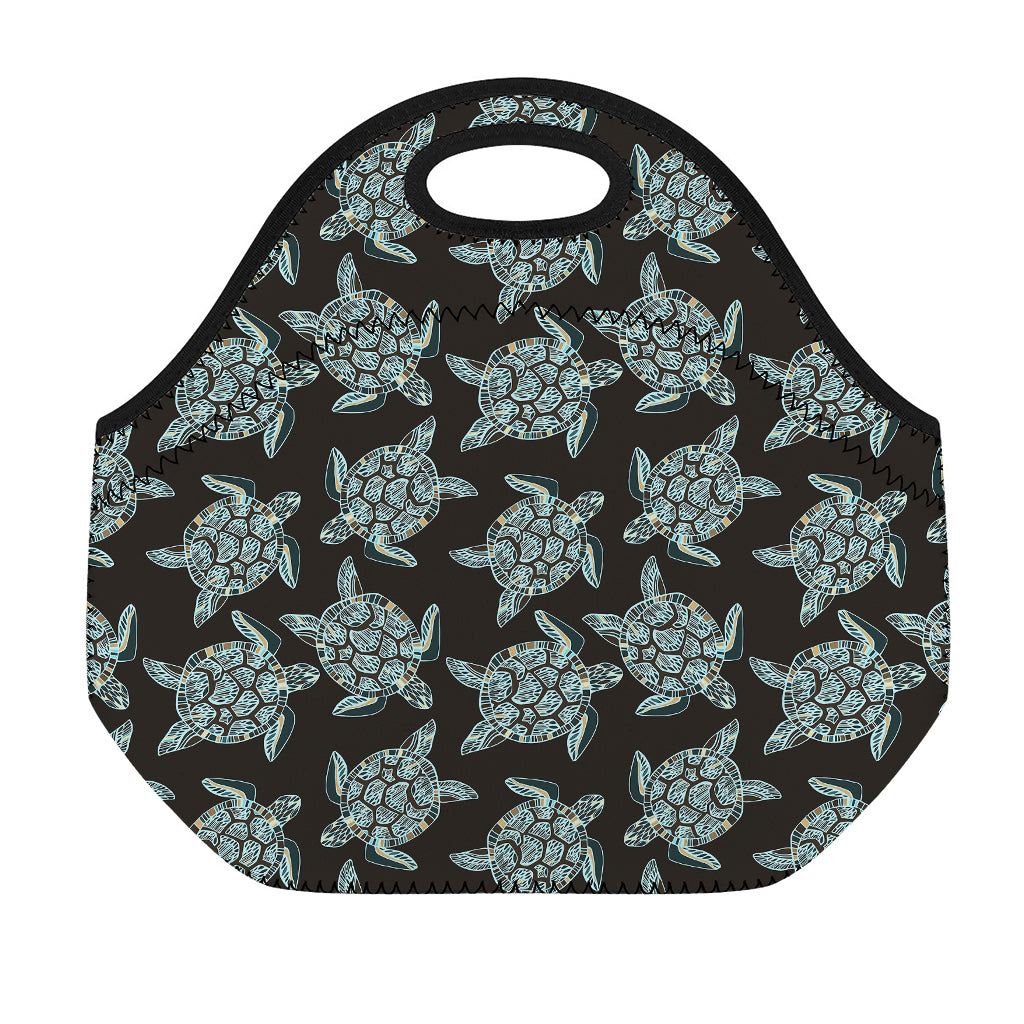 Blue And Black Sea Turtle Pattern Print Neoprene Lunch Bag