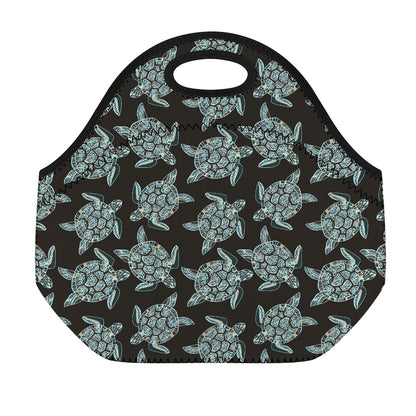 Blue And Black Sea Turtle Pattern Print Neoprene Lunch Bag