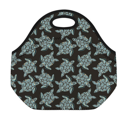 Blue And Black Sea Turtle Pattern Print Neoprene Lunch Bag