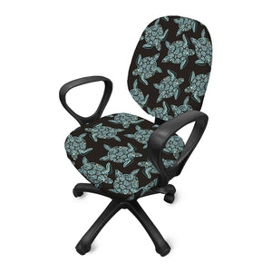 Blue And Black Sea Turtle Pattern Print Office Chair Cover