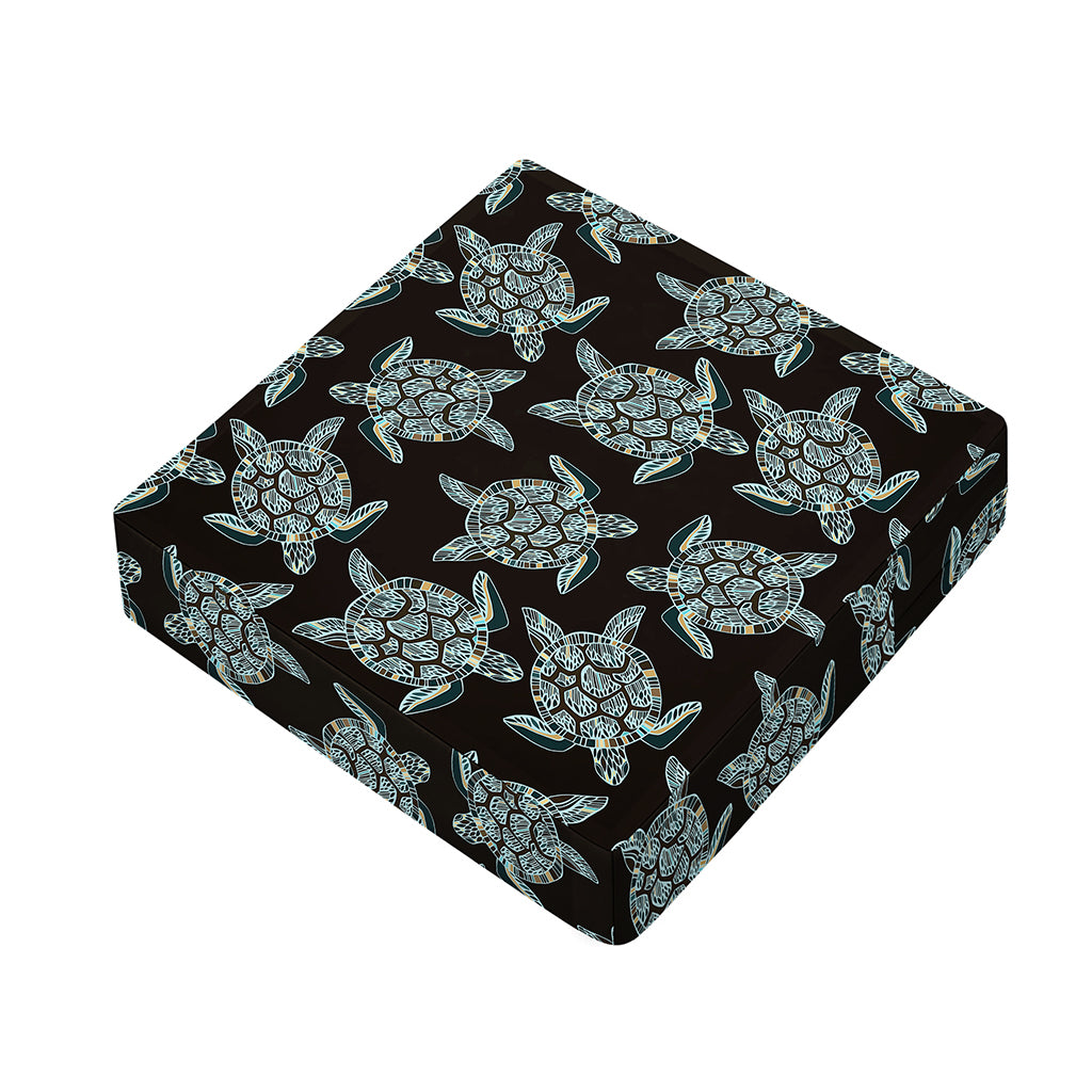 Blue And Black Sea Turtle Pattern Print Outdoor Seat Cushion Cover