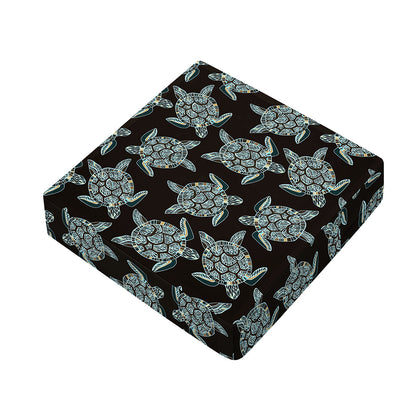 Blue And Black Sea Turtle Pattern Print Outdoor Seat Cushion Cover