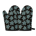 Blue And Black Sea Turtle Pattern Print Oven Mitts