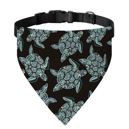 Blue And Black Sea Turtle Pattern Print Over The Collar Dog Bandana