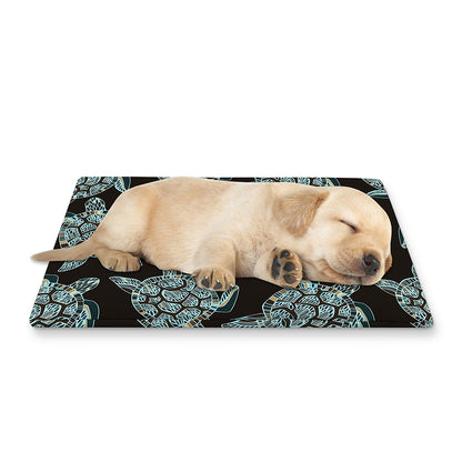 Blue And Black Sea Turtle Pattern Print Pet Cooling Mat Cover
