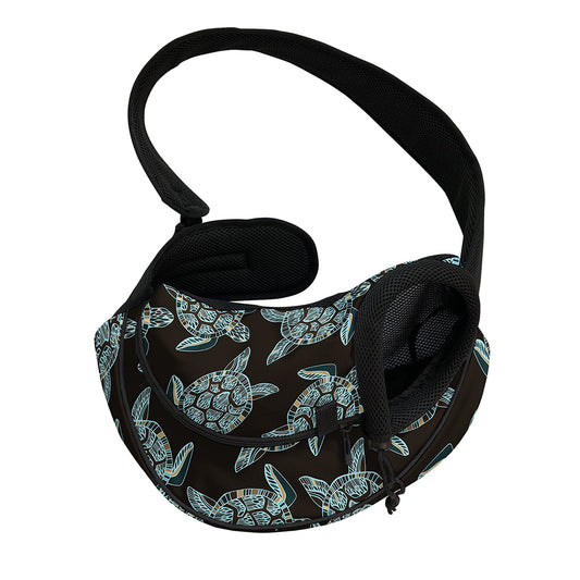 Blue And Black Sea Turtle Pattern Print Pet Sling Carrier