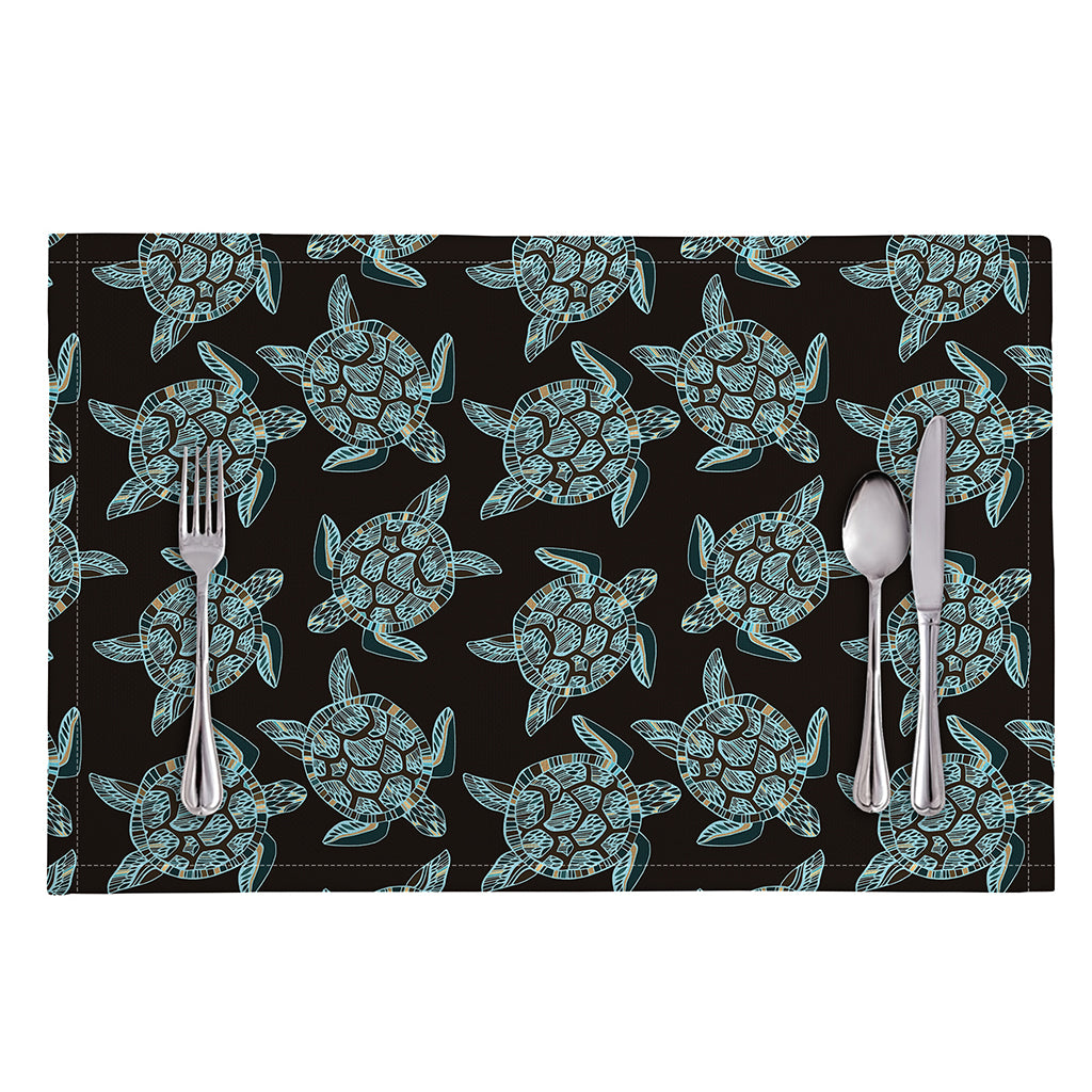 Blue And Black Sea Turtle Pattern Print Placemat
