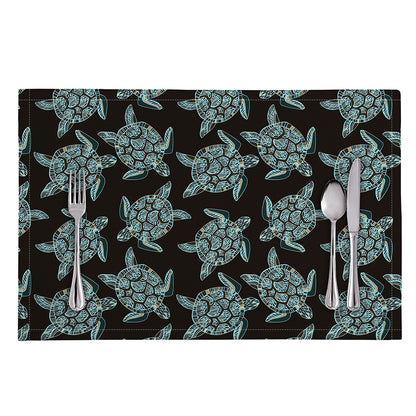 Blue And Black Sea Turtle Pattern Print Placemat