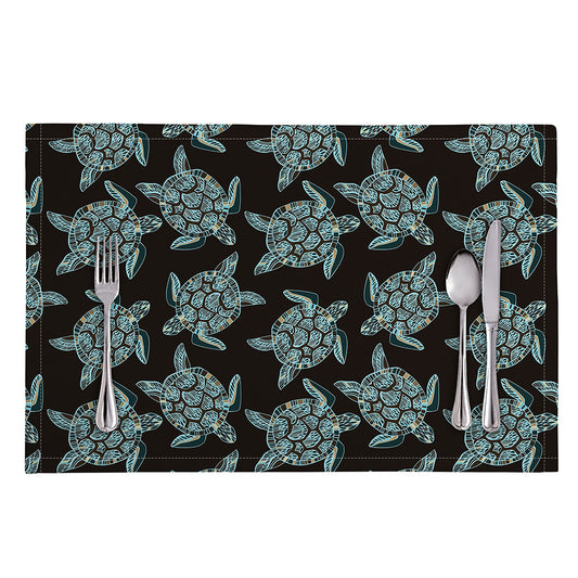 Blue And Black Sea Turtle Pattern Print Placemat