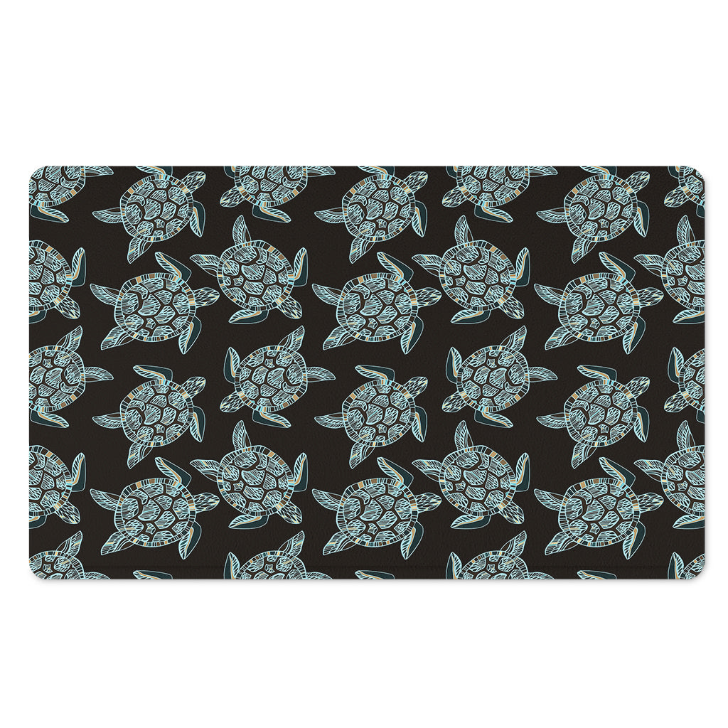 Blue And Black Sea Turtle Pattern Print Polyester Doormat